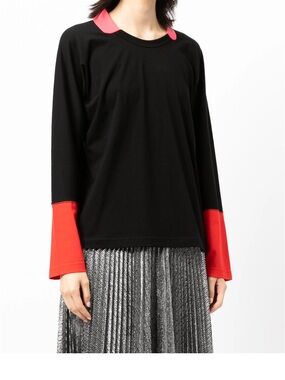 Comme des Garcons Black Long Sleeve Tee with Pink Accent Collar/Red Cuffs